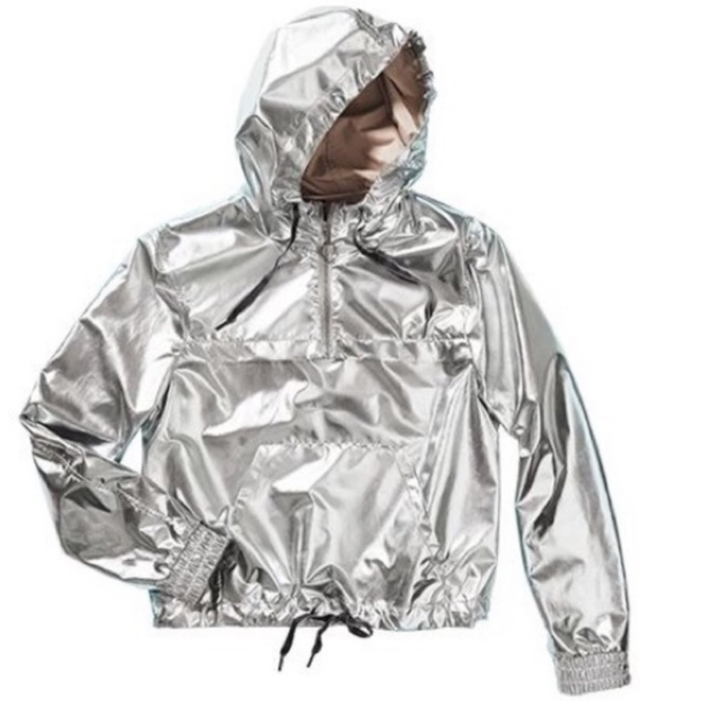 H & M silver metallic crop hoodie